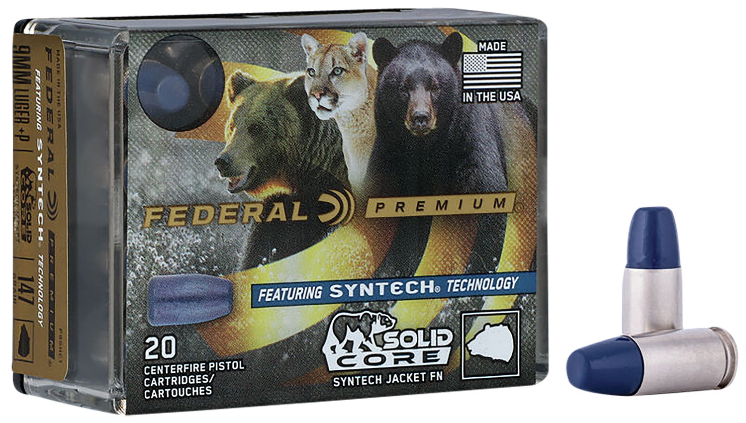 Federal P9SHC1 Premium Solid Core Synthetic Flat Nose  147 Grain 9mm Luger/Parabellum