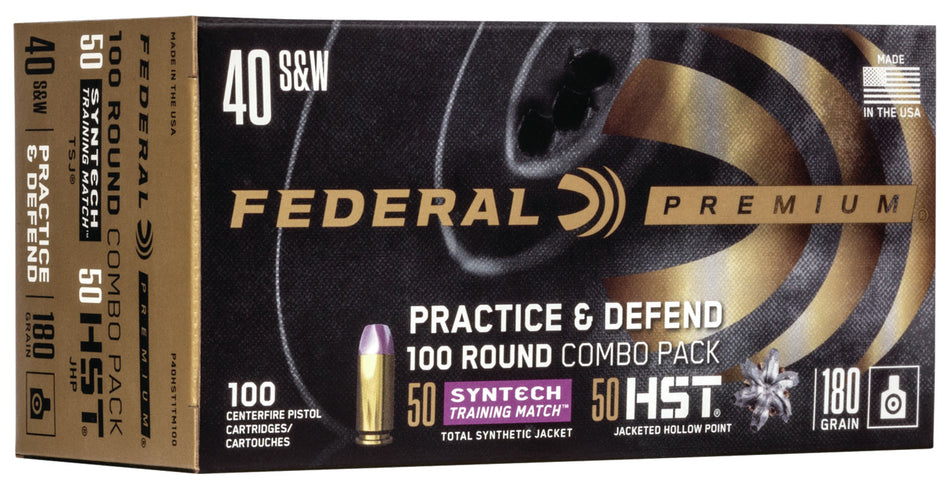 Federal Premium Defense Syntech Practice & Defend .40 S&W 180 gr JHP ammo