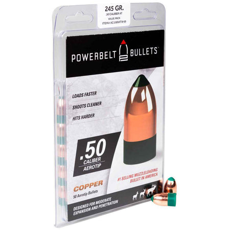 Powerbelt Bulk Pack AeroTip Muzzleloader Bullets 50 Cal 245 gr 50-Pack