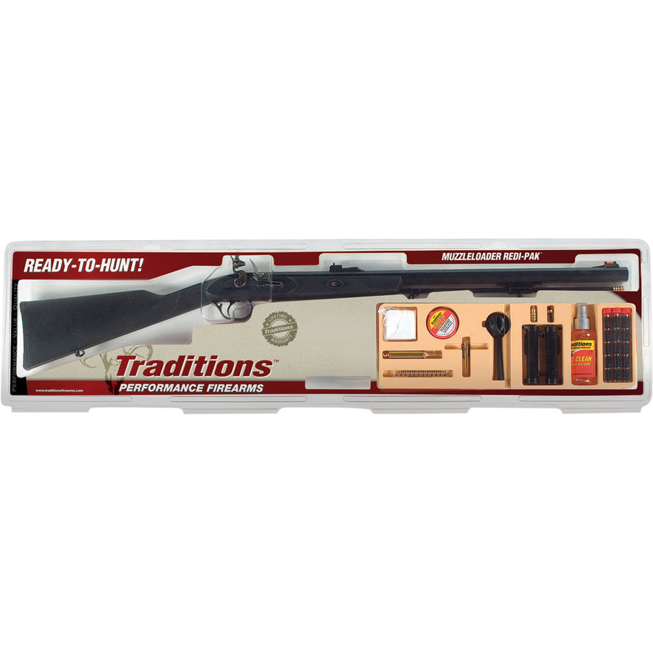 Traditions PA Pellet Ultralight Flintlock Redi-Pak .50 Cal 26 Inch Black CeraKote Synthetic Black Stock Muzzleloader Package