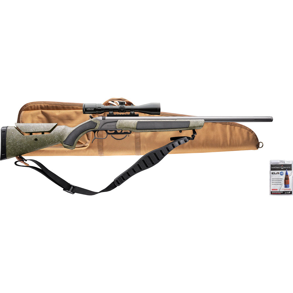 CVA Accura MR-X Muzzleloader Package 45 Cal 26" Tungsten Cerakote Fluted Threaded Barrel Adjustable Black Gray Webbing Synthetic Stock KonusPro 3-9x40mm IR BDC Scope Soft Rifle Case