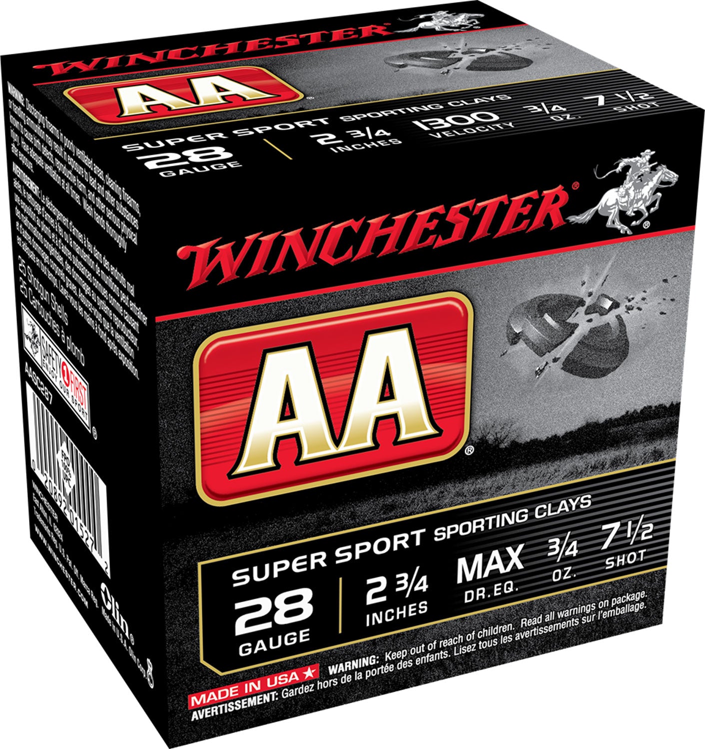 Winchester AASC287VP AA Sporting Clay 28 Gauge 2.75" 3/4oz 7.5 Shot 1300 fps
