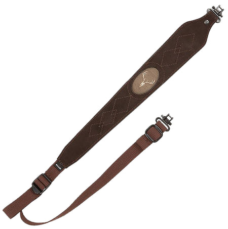 Allen 8140 Big Game Brown Leather Suede Adjustable Rifle Sling with Embroidered Deer Silhouette