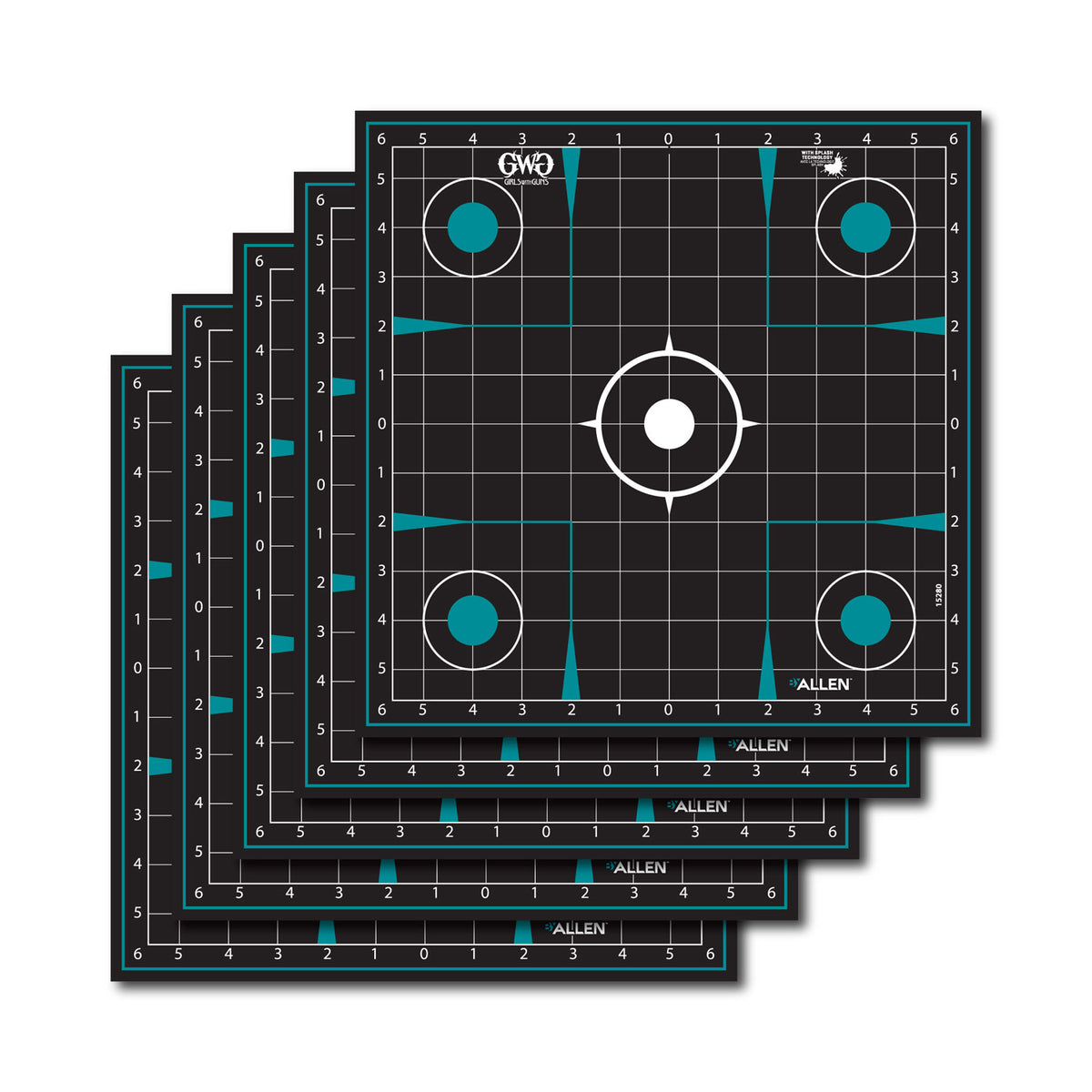 Girls With Guns 15280 Splash Self-Adhesive Grid Target Paper Black/Teal 12"x12" 5 Pack
