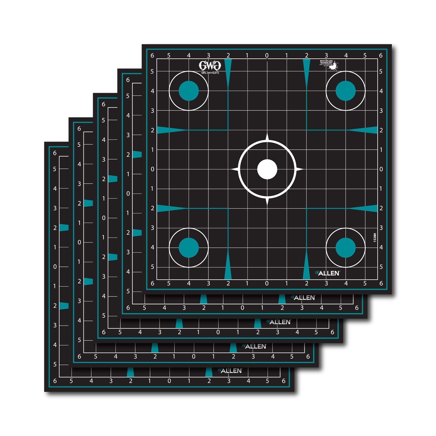 Girls With Guns 15280 Splash Self-Adhesive Grid Target Paper Black/Teal 12"x12" 5 Pack