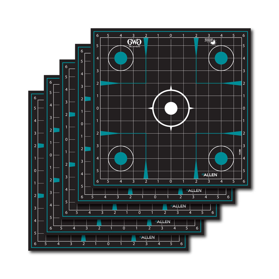 Girls With Guns 15280 Splash Self-Adhesive Grid Target Paper Black/Teal 12"x12" 5 Pack