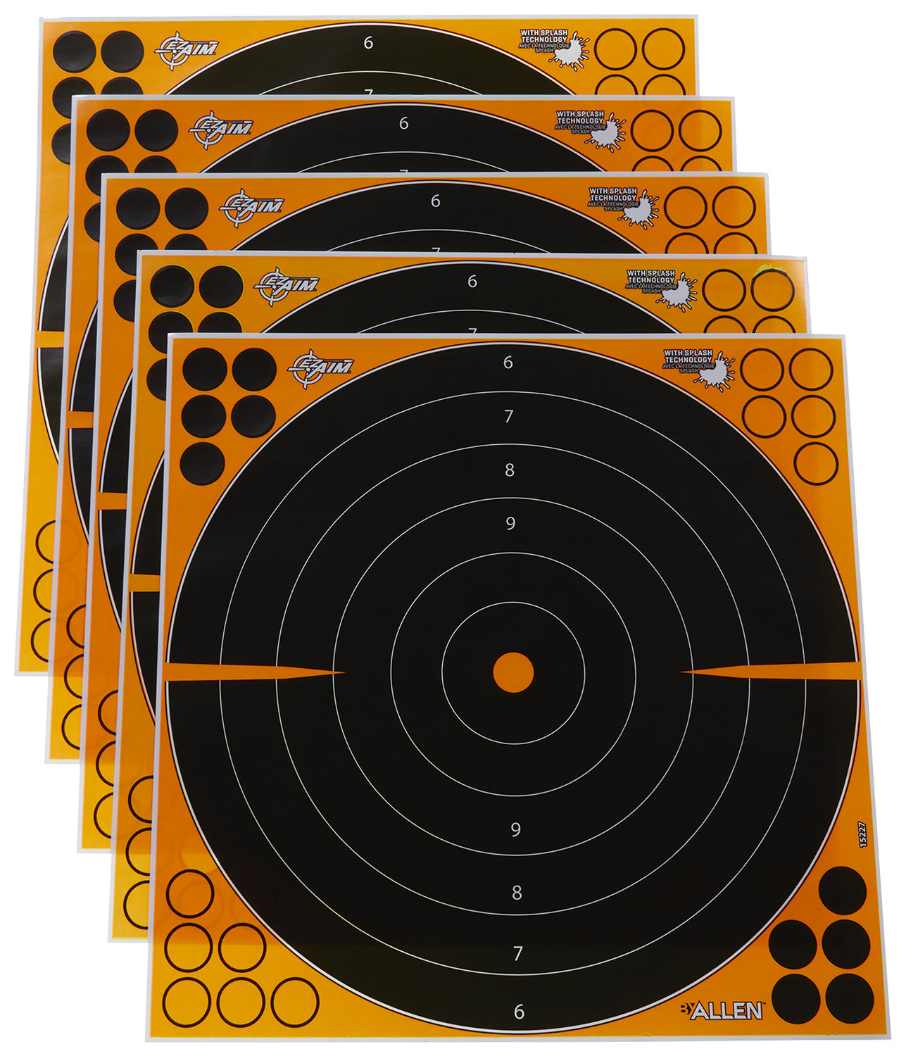 EZ-Aim 15227 Splash Reactive Self-Adhesive 16" Bullseye Paper Targets, Black/Orange, 5-Pack