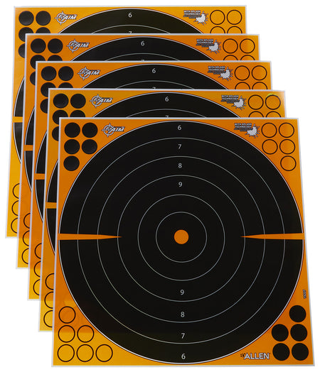 EZ-Aim 15227 Splash Reactive Self-Adhesive 16" Bullseye Paper Targets, Black/Orange, 5-Pack