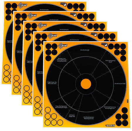 EZ-Aim 15248 Splash Reactive Self-Adhesive 12" Bullseye Paper Targets, Black/Orange, 5-Pack