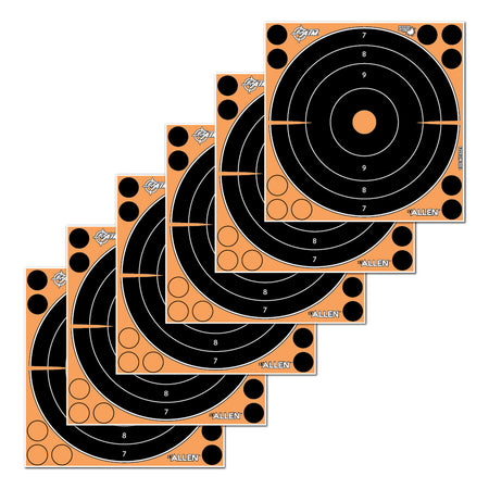 EZ-Aim 15316 Splash Reactive Self-Adhesive 8" Bullseye Paper Targets, Black/Orange, 6-Pack