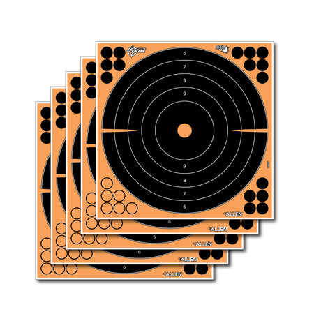 EZ-Aim 15317 Splash Reactive Self-Adhesive 12" Bullseye Paper Targets, Black/Orange, 5-Pack
