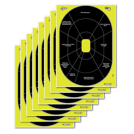EZ-Aim 15220 Splash Reactive Oval Handgun Hanging Paper Targets, 12"x18", Black/Yellow, 8 Per Pack