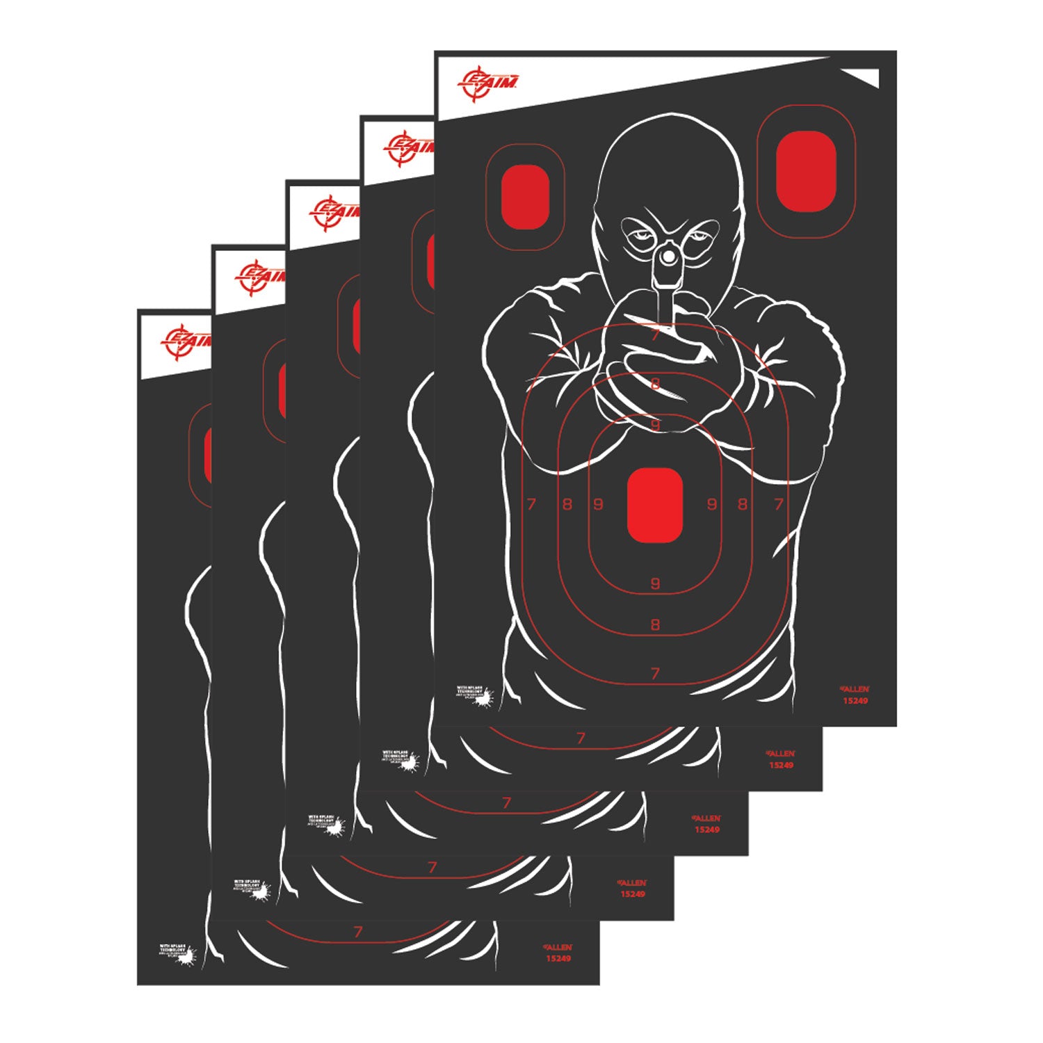 EZ-Aim 15249 Splash Reactive Non-Adhesive 12"x18" Bad Guy Silhouette Paper Targets, 5-Pack