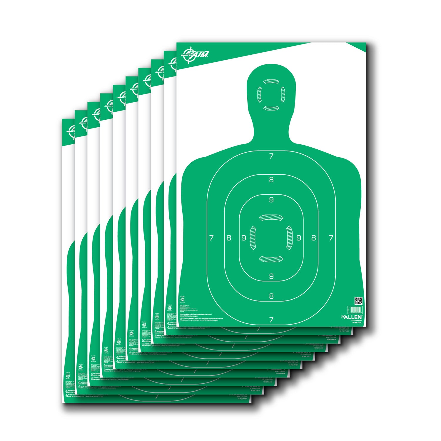 EZ-Aim 15204 Silhouette Paper Hanging Target Green/White 12" x 18" 10 Per Pack