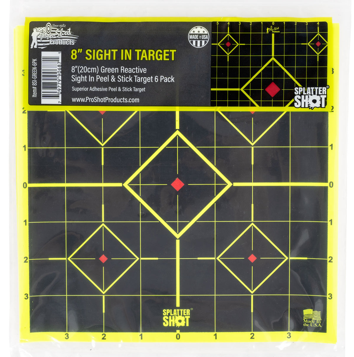 Pro-Shot 8SIGREEN6PK SplatterShot 8" 5-Diamond Sight-In Self-Adhesive Targets Black/Green 6 Pack
