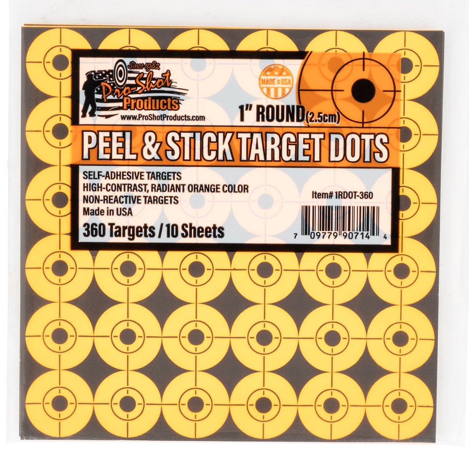 Pro-Shot 1RDOT360 Peel and Stick Target Dots Self-Adhesive Orange 1" Dot 360 Targets 10 Pack