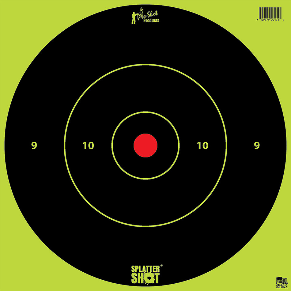 Pro-Shot 12BGREENTG12PK SplatterShot 12" Bullseye Hanging Heavy Paper Targets Black/Red Reactive White 12 Pack