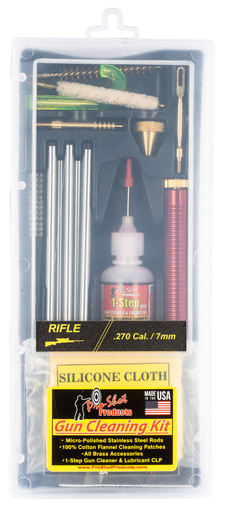 Pro-Shot R2707KIT Classic Box Kit Multi-Caliber Rifle Cleaning Kit .270/7mm Black Plastic Case