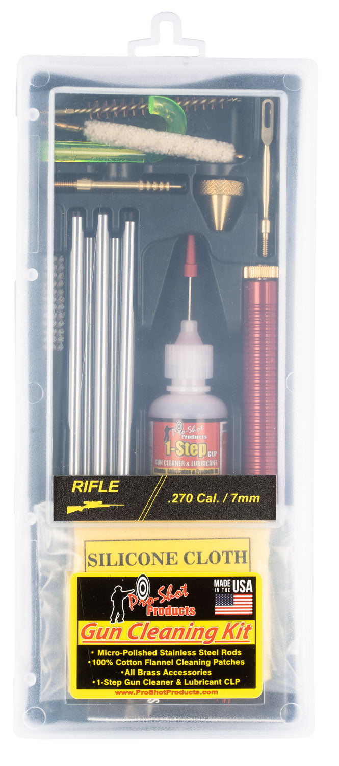 Pro-Shot R2707KIT Classic Box Kit Multi-Caliber Rifle Cleaning Kit .270/7mm Black Plastic Case