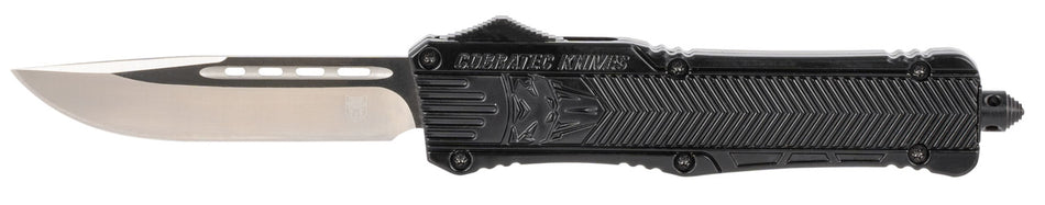 CobraTec Knives CTK-1 Large 3.75" OTF Drop Point Plain D2 Steel Blade Black Aluminum Handle Glass Breaker Pocket Clip