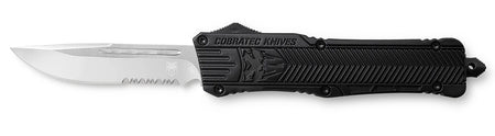 CobraTec Knives CTK-1 Large 3.75" OTF Drop Point Part Serrated D2 Steel Blade Black Aluminum Handle Glass Breaker Pocket Clip