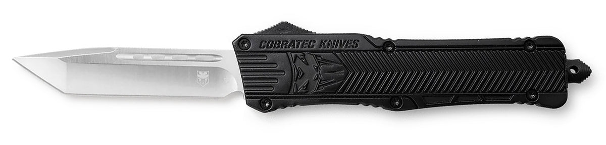 CobraTec Knives CTK-1 Large 3.25" OTF Tanto Plain D2 Steel Blade Black Aluminum Handle Glass Breaker Pocket Clip
