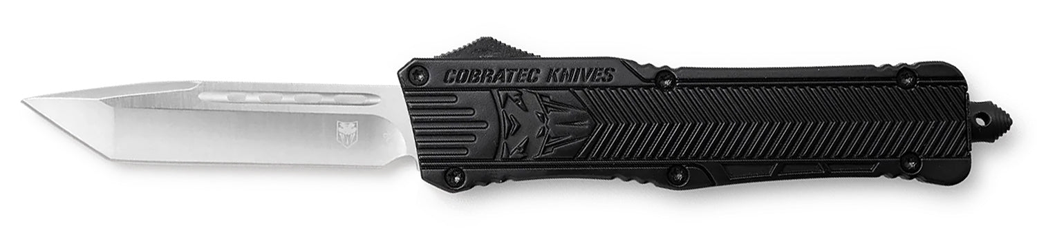 CobraTec Knives CTK-1 Large 3.25" OTF Tanto Plain D2 Steel Blade Black Aluminum Handle Glass Breaker Pocket Clip
