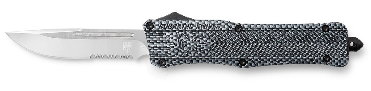 CobraTec CTK-1 Large OTF Drop Point 3.75" Part Serrated D2 Steel Blade Carbon Fiber Aluminum Handle w/ Glass Breaker