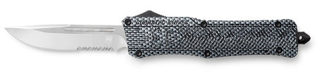 CobraTec CTK-1 Large OTF Drop Point 3.75" Part Serrated D2 Steel Blade Carbon Fiber Aluminum Handle w/ Glass Breaker