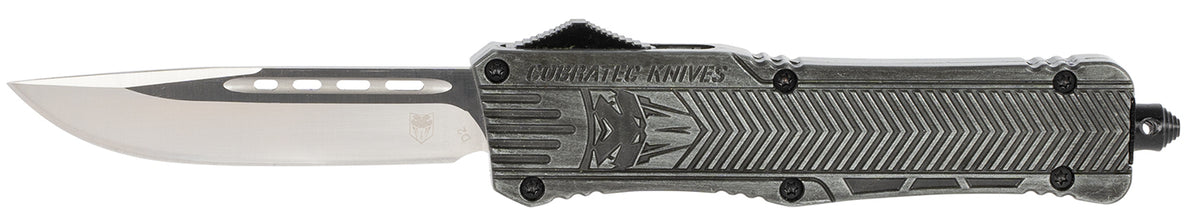 CobraTec CTK-1 Large OTF Drop Point 3.75" Plain D2 Steel Blade Stonewashed Aluminum Handle w/ Glass Breaker