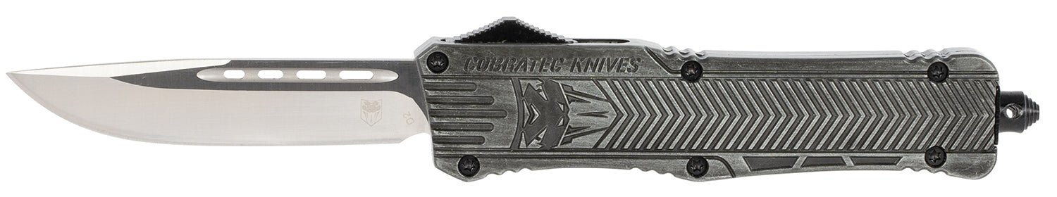 CobraTec CTK-1 Large OTF Drop Point 3.75" Plain D2 Steel Blade Stonewashed Aluminum Handle w/ Glass Breaker