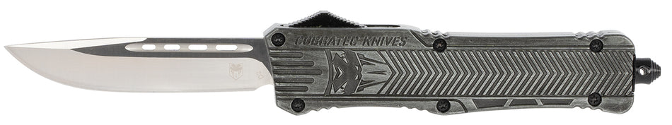 CobraTec CTK-1 Large OTF Drop Point 3.75" Plain D2 Steel Blade Stonewashed Aluminum Handle w/ Glass Breaker