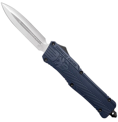 CobraTec CTK-1 Large OTF Dagger 3.75" Plain D2 Steel Blade NYPD Blue Aluminum Handle w/ Glass Breaker