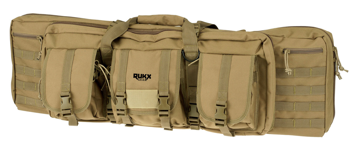 Rukx Gear ATICT36DGT 36" Tactical Double Gun Case Tan 600D Polyester Non-Rust Zippers