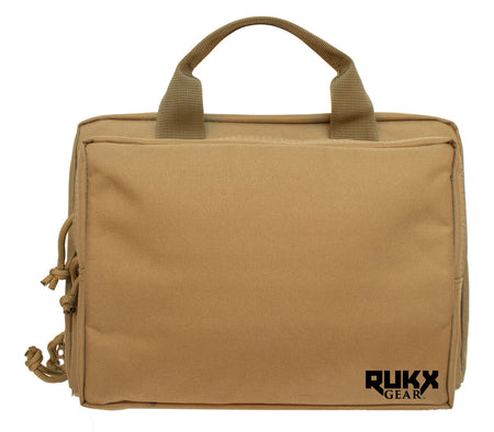 Rukx Gear ATICTDPCT Double Pistol Case Tan 600D Polyester Holds 2 Handguns