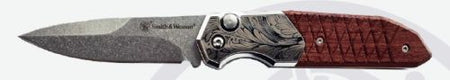 S&W Unwavered Automatic 3.3" Drop Point Folding Knife Satin/Wood
