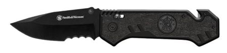 S&W M&P Border Guard 3.5" Pivot Lock Folding Knife with Strap Cutter, Black