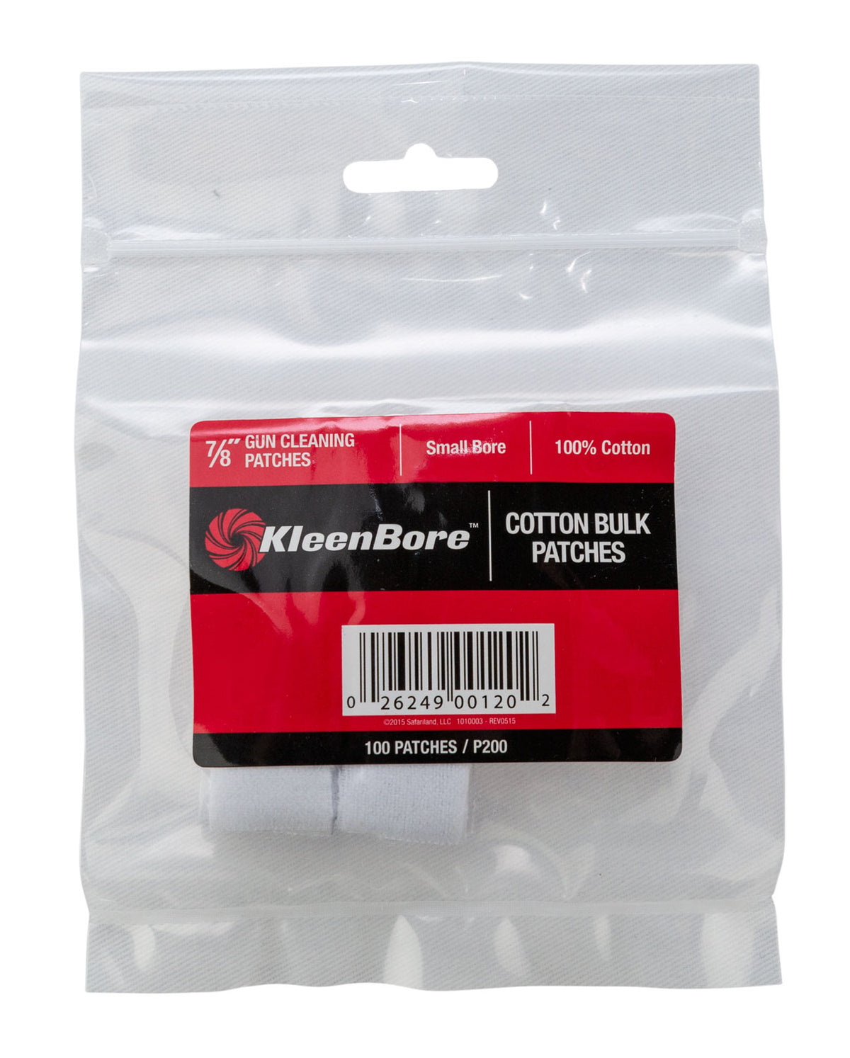 KleenBore P200 Super Shooter .17-.204 Cal Small Bore Rifle Cleaning Patches 100% Cotton 100-Pack