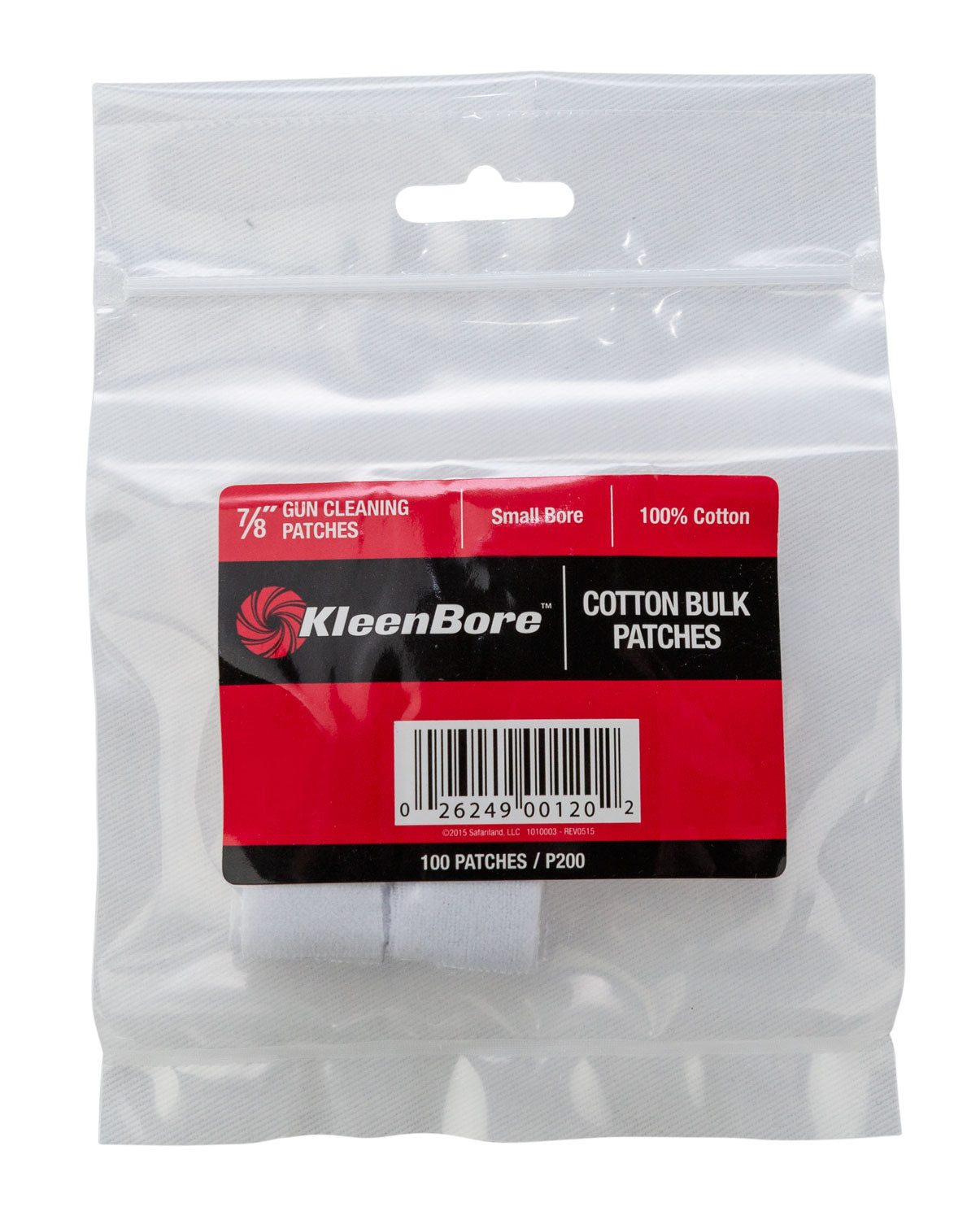 KleenBore P200 Super Shooter .17-.204 Cal Small Bore Rifle Cleaning Patches 100% Cotton 100-Pack