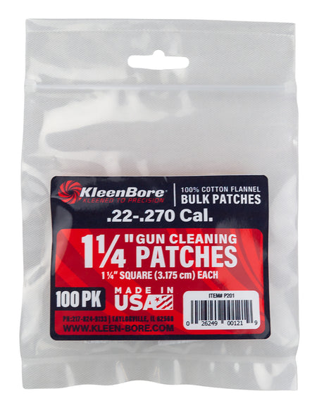 KleenBore P201 Super Shooter .22-.270 Cal Cotton Flannel Cleaning Patches 1.25" 100-Pack