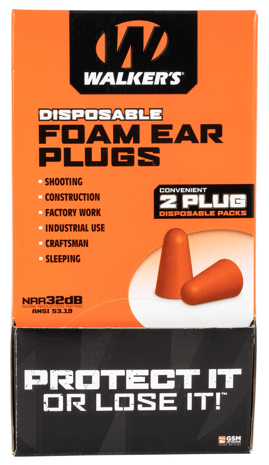 Walker's GWPFOAMPLUG Foam Ear Plugs Counter Display 32 dB Orange 100 Pair