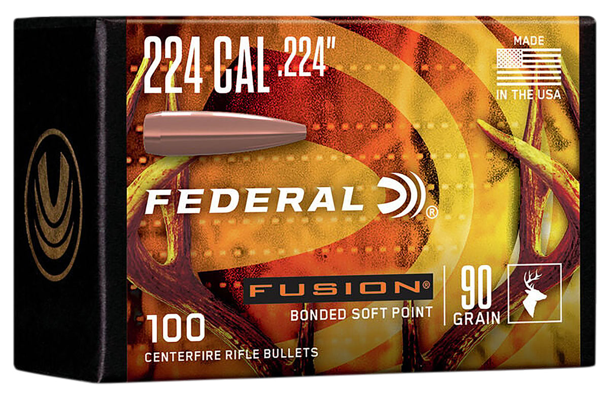 Federal FB224F1 .224 Cal 90gr Fusion Bonded Soft Point Reloading Bullets 100/Box