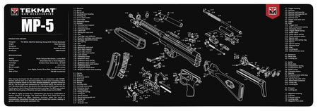 TekMat MP5 Gun Cleaning Mat 12"x36" Black/White Rubber with HK MP5 Parts Diagram