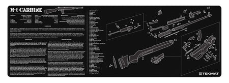 TekMat M1 Carbine Gun Cleaning Mat 12"x36" Black/White Rubber with Parts Diagram