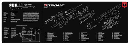 TekMat SKS Gun Cleaning Mat 12"x36" Black/White Rubber with SKS Parts Diagram