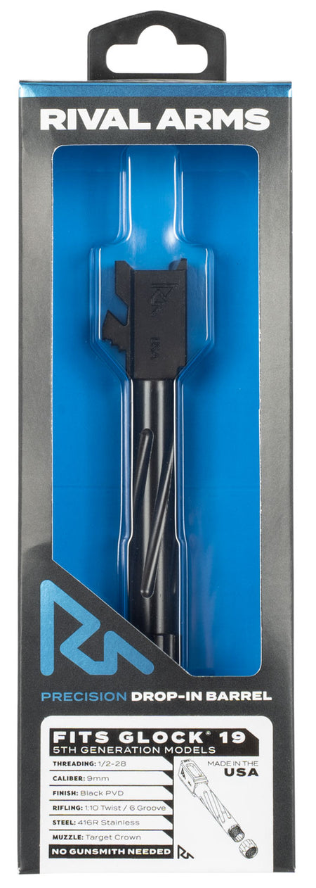Rival Arms RA20G204A Precision V1 Drop-In Barrel 9mm Luger 4.02" Black PVD 416R Stainless Steel Threaded for Glock 19 Gen5