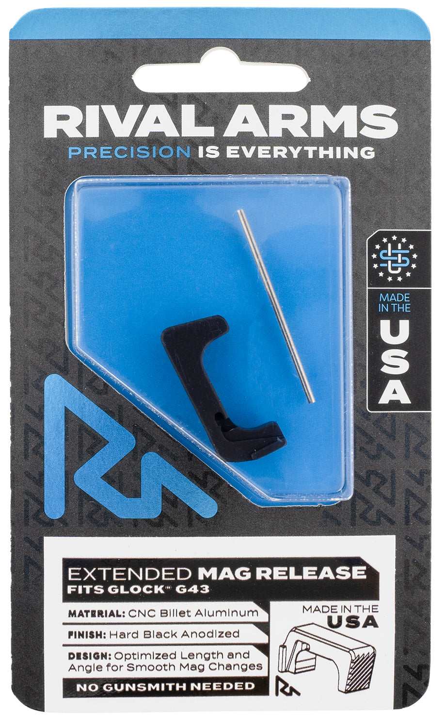 Rival Arms RA72G003A Extended Magazine Release for Glock 43 Black Anodized Aluminum