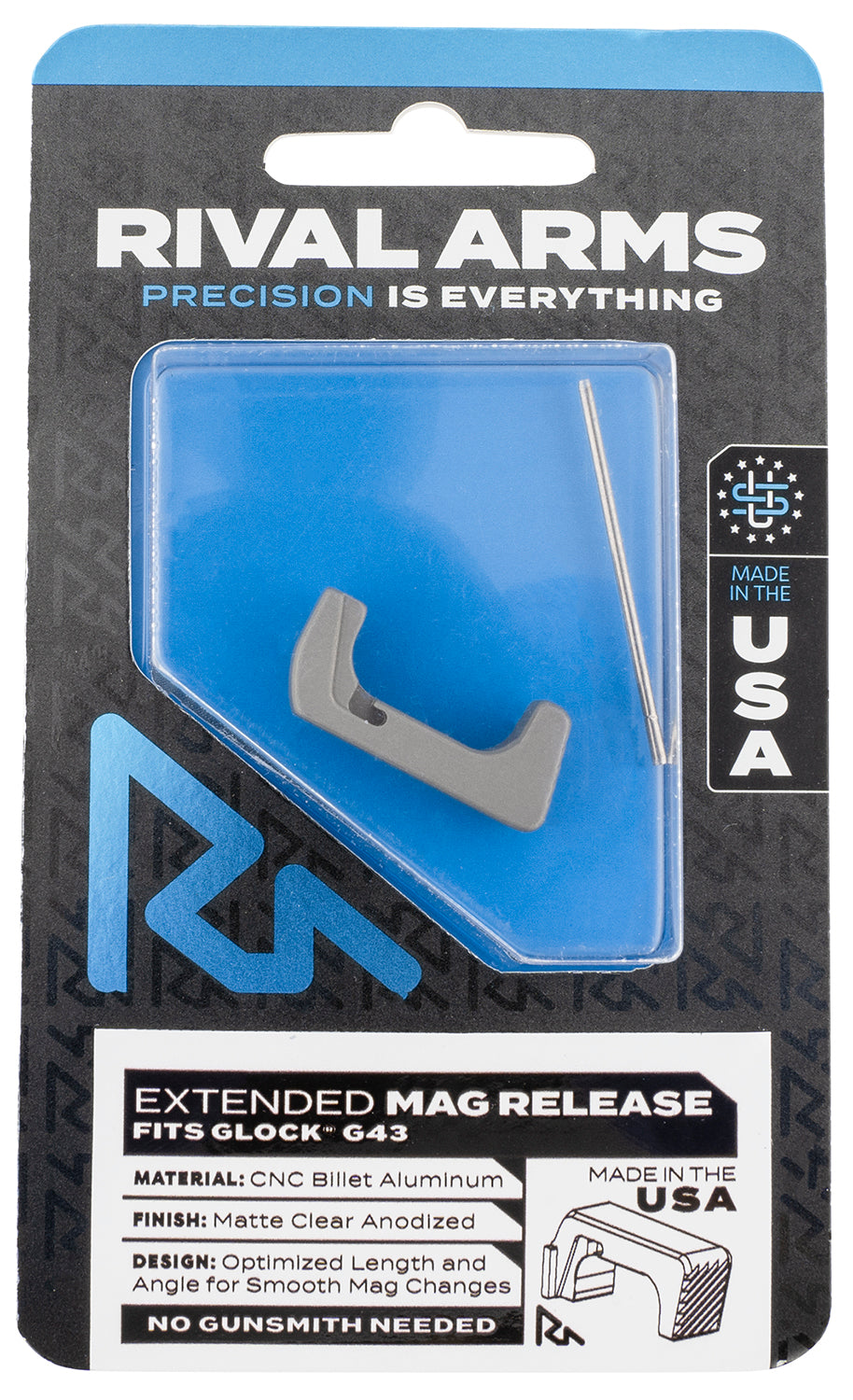 Rival Arms RA72G003D Extended Magazine Release for Glock 43 Silver Aluminum