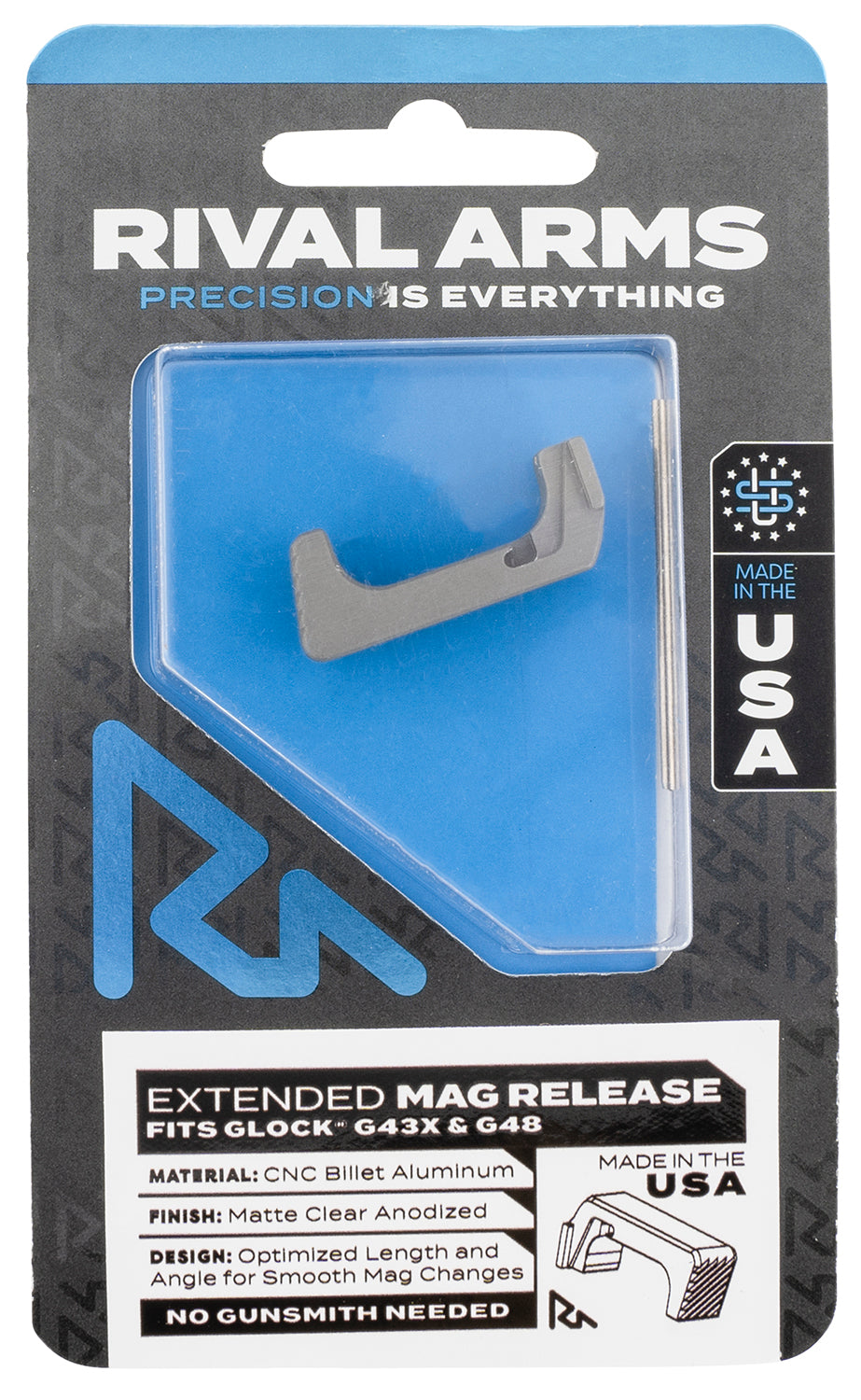 Rival Arms RA72G004D Extended Magazine Release for Glock 43X and 48 Silver Aluminum