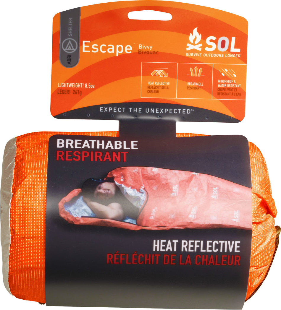 Survive Outdoors Longer SOL Escape Bivvy Waterproof Breathable Orange High-Visibility Emergency Shelter